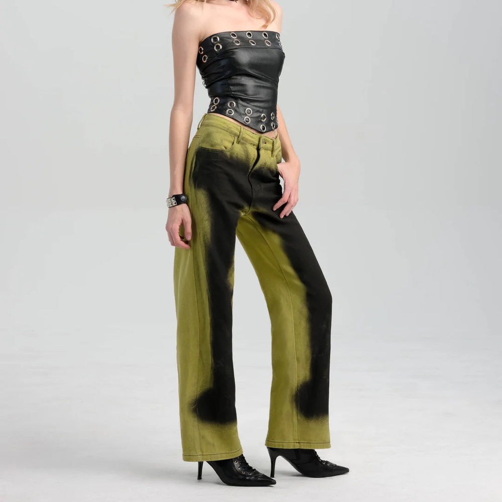 Green and Black grunge Wide-Leg Pants